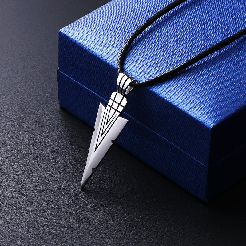 Alphm Men's 925 Sterling Silver Steampunk Arrow Arrowhead Cords Hip Hop Pendant Necklace Leather Chain - Image 3